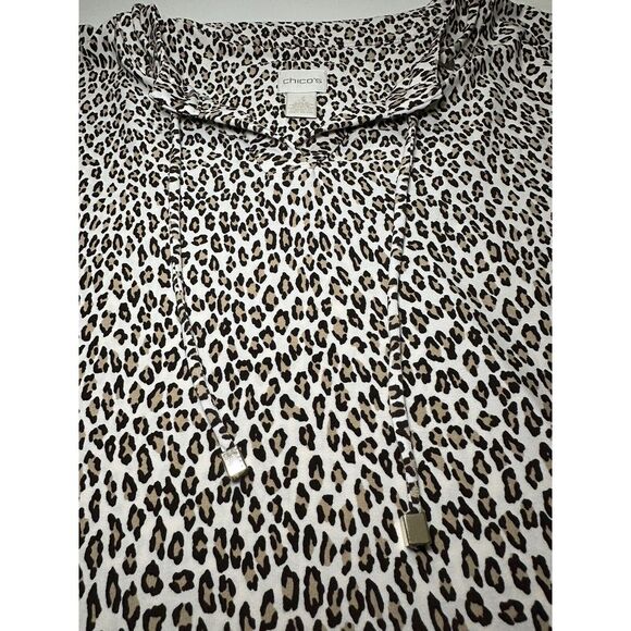 Chico's Leopard print Batwing Sleeve Tie Neck Blouse Size 3 - Picture 6 of 8